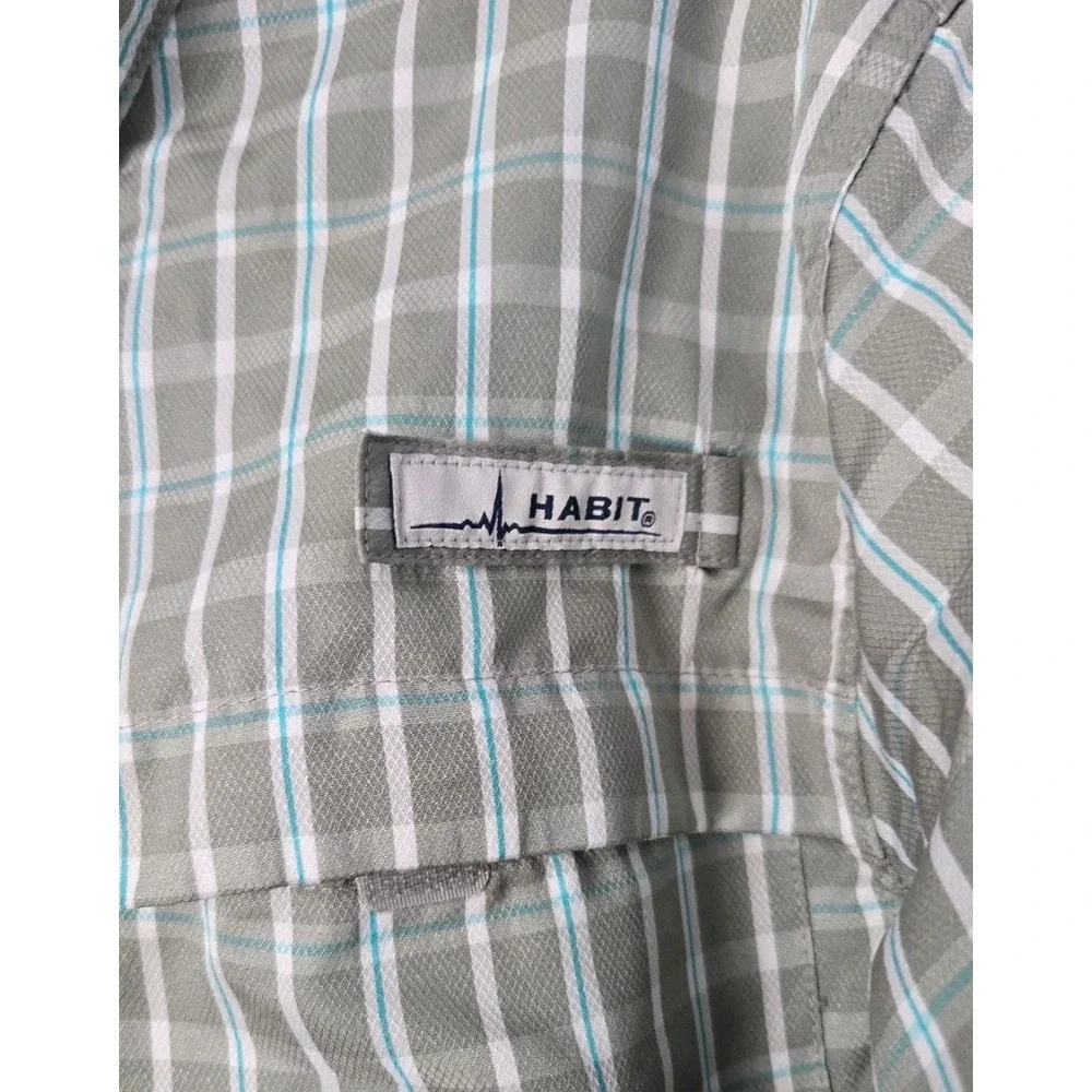 Habit Mens Long Sleeve Shirt Size Medium Plaid, Tan & White